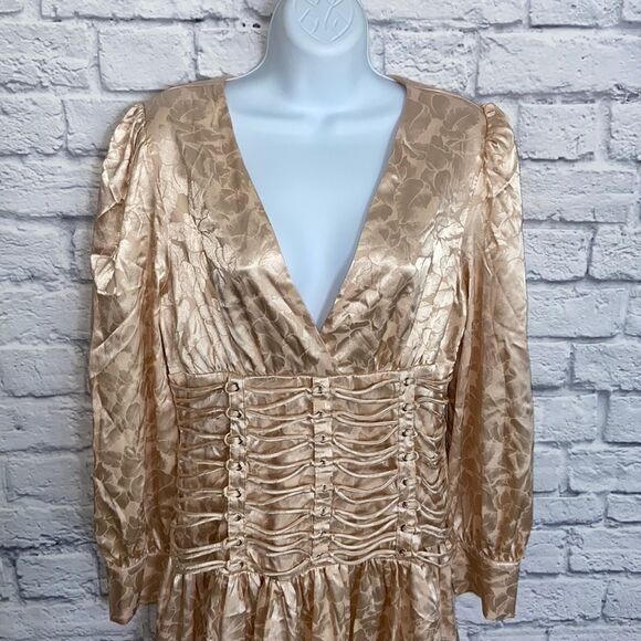 Nasty Gal Large Champagne Eyelet 'Em Stop And Stare Satin Mini Dress - Picture 2 of 16